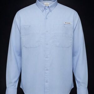 Columbia PFG Tamiami Fishing Shirt Mens Large Blue Omni Shade Long Sleeve